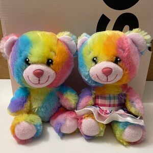 Build a Bear Workshop Rainbow 6.5” Plush Teddy Bear Boy & Girl Set like New